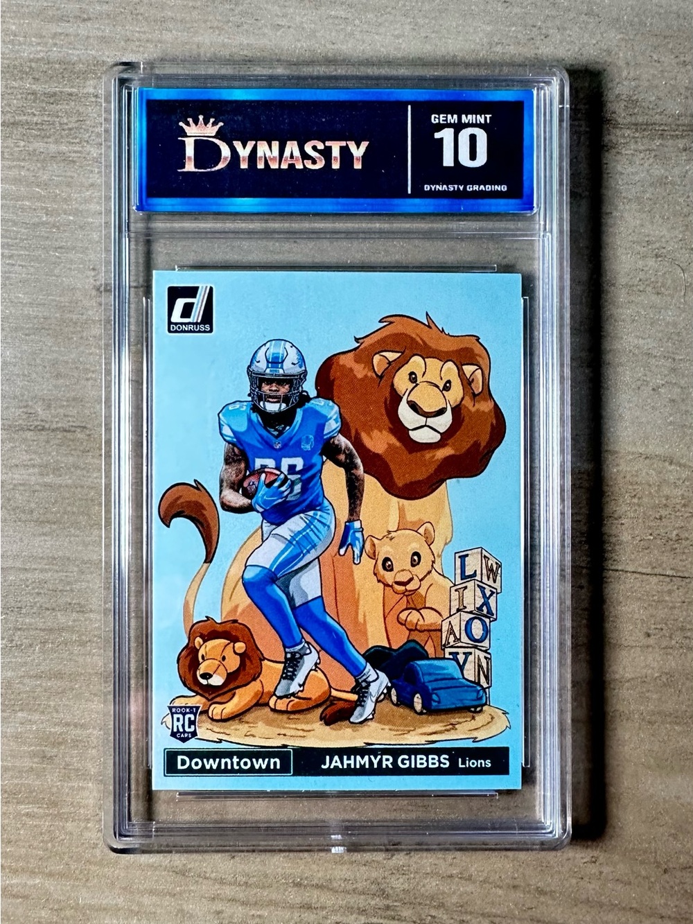 Jahmyr Gibbs 2024 Downtown #D-11 Rookie Gem Mint 10 Novelty Football Card.